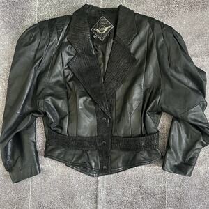 Women's Vintage 80's Cuir Classique Black Leather Suede Crop Bomber Jacket Sz M